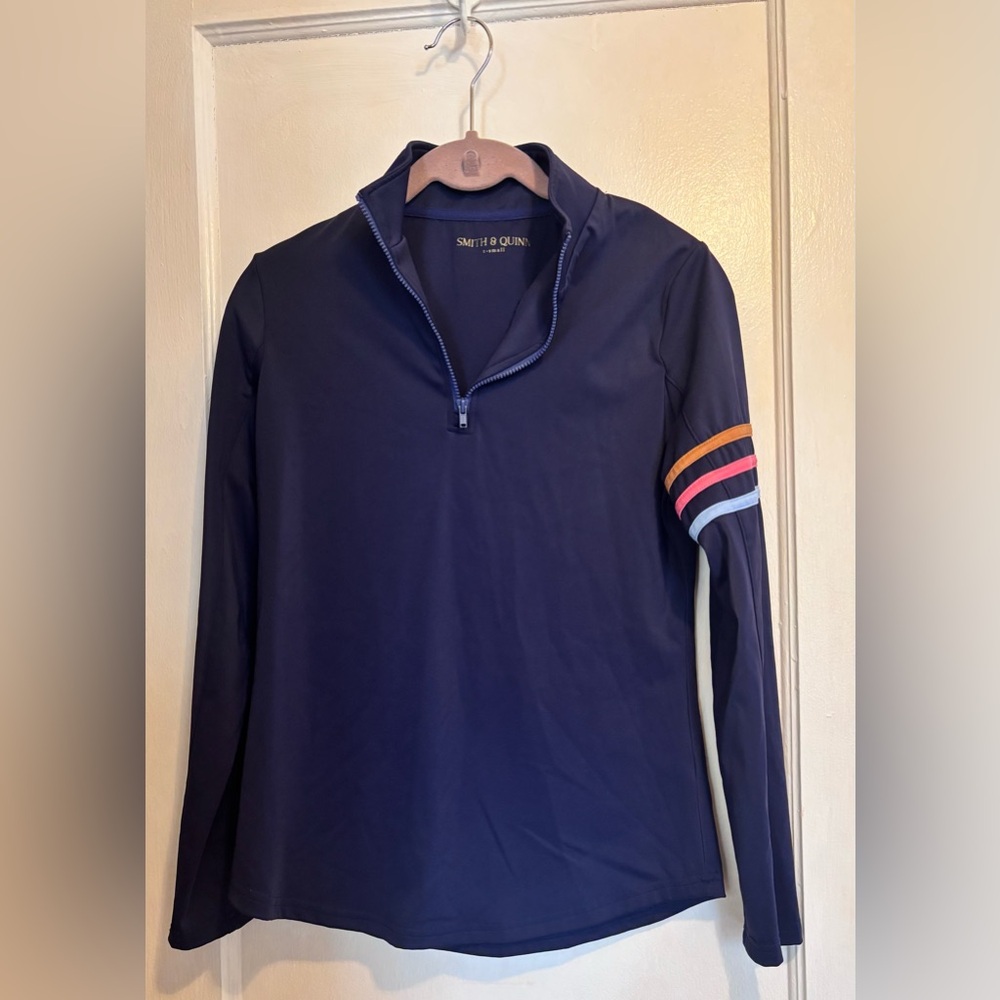 Smith & Quinn Ava 1/4 Zip Pullover Navy Stripe Golf Tennis Pickleball Top XS